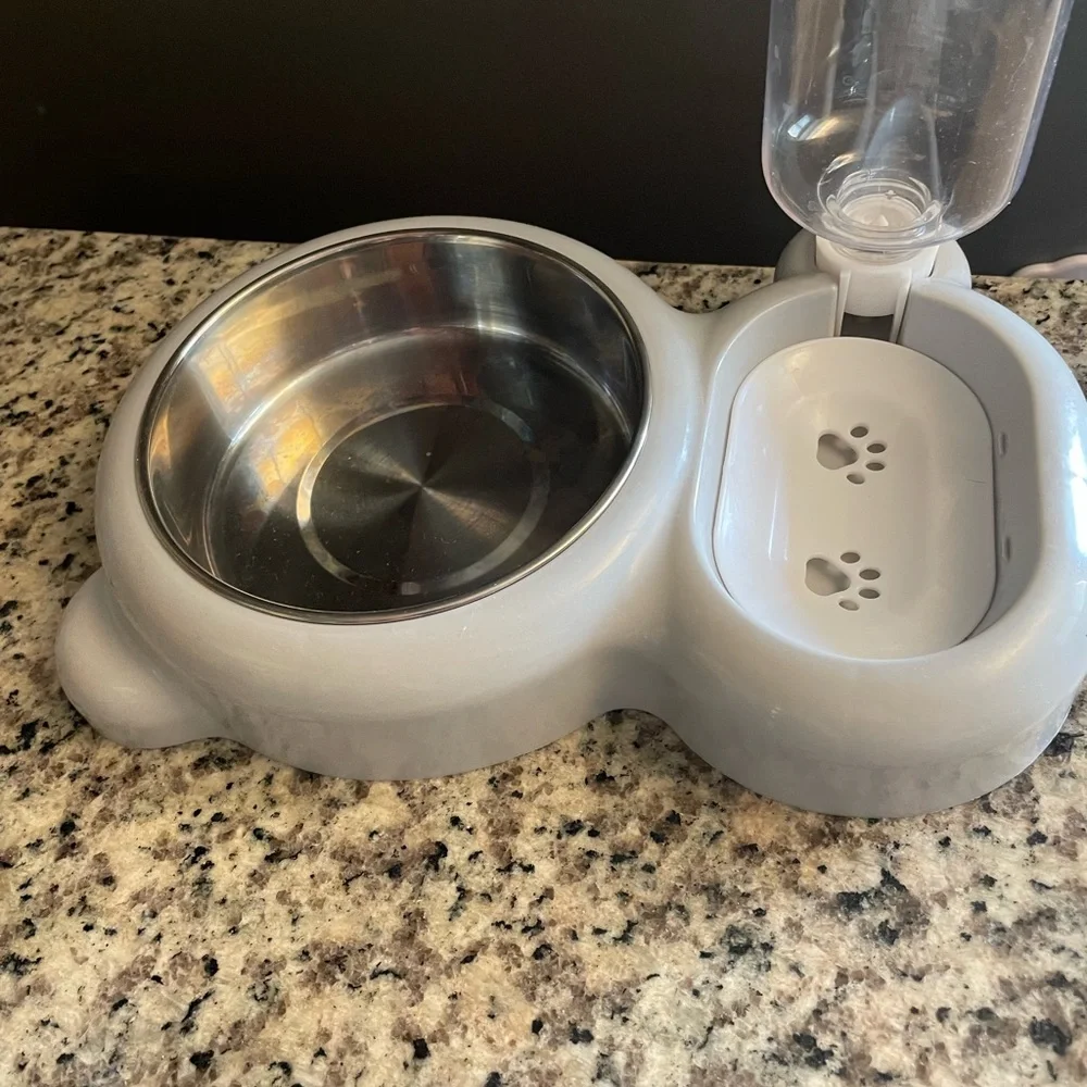 Grey Pet Bowl Set with Water Dispenser